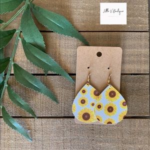 Yellow Sunflower Faux Leather Earrings